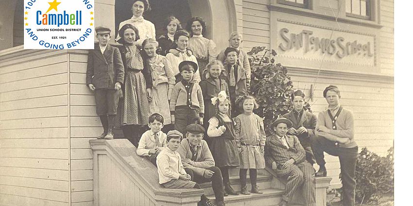 vintage photo of students in front of schools