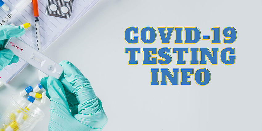 gloved hands hold a COVID-19 testing vial