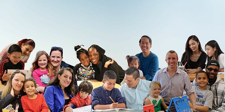 collage of parents with their students, different ethnicities, different grade levels, all smiling