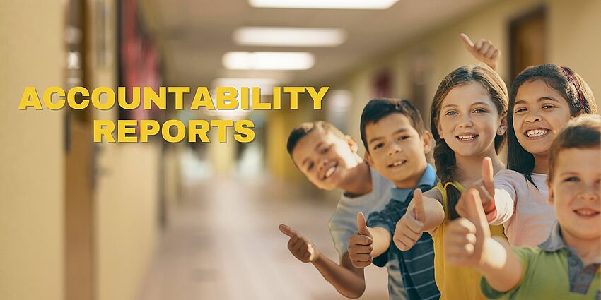 5 ethnically diverse students smile and show thumbs up with a school hallway in the background and text that reads